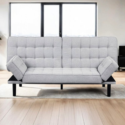 Gray Mid - Century Modern Futon Couch That Converts To Bed, Seat And Back, Adjustable Arm Rests, Solid Wood Foam Biscuit Tufting, Rubberwood Fabric, 1.5 Lb. Foam, 80.5"w X 49.5"d 41.5"h