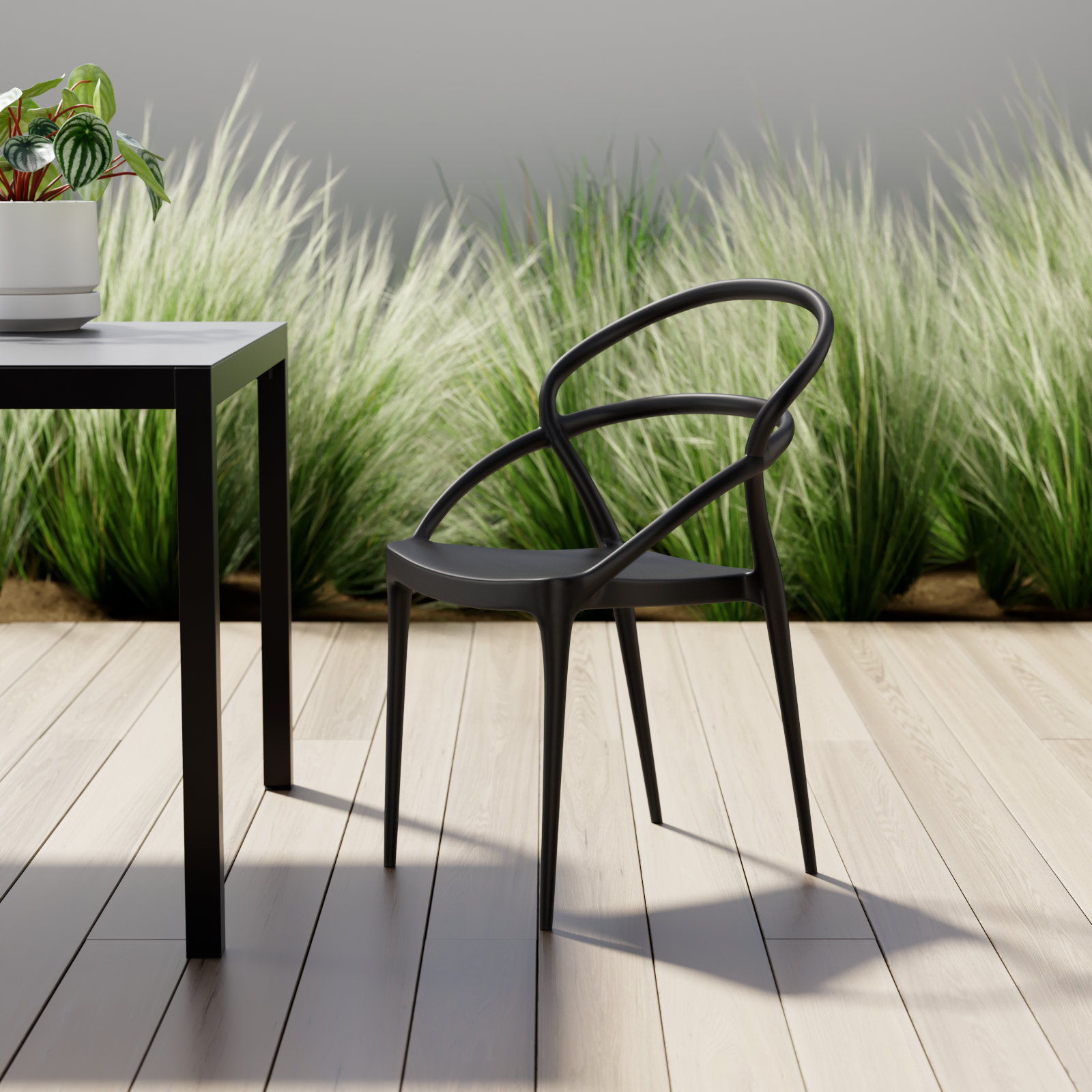 Farrah Stackable Patio Armchair, Black