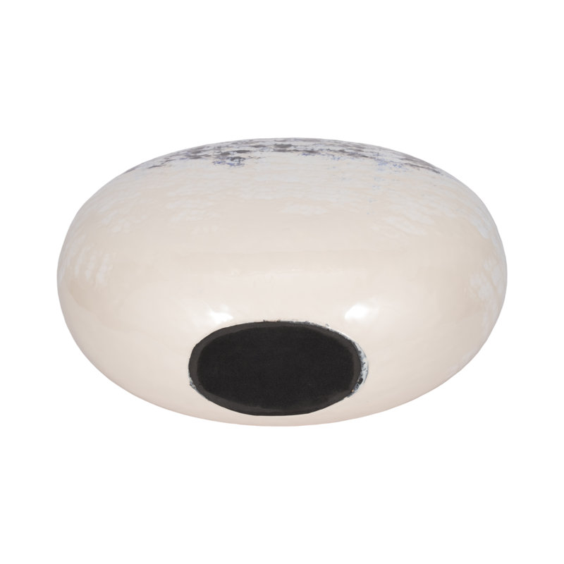 Modern Round Decorative Metal Iron Vase with Artistic Multi-Toned Detailing and Unique Sculptural Contemporary Design for Statement Accent Display in Living Room Entryway or Office Shelf Decor
