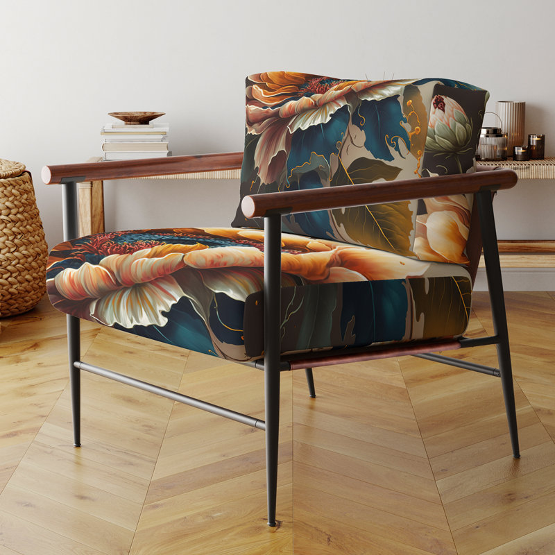 Brierly - Chaise avec accoudoirs rembourrée à motif floral, Doré