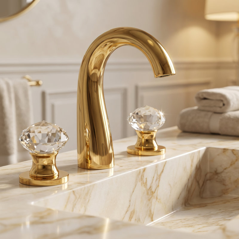 Rock Widespread Bathroom Faucet, Polished Gold