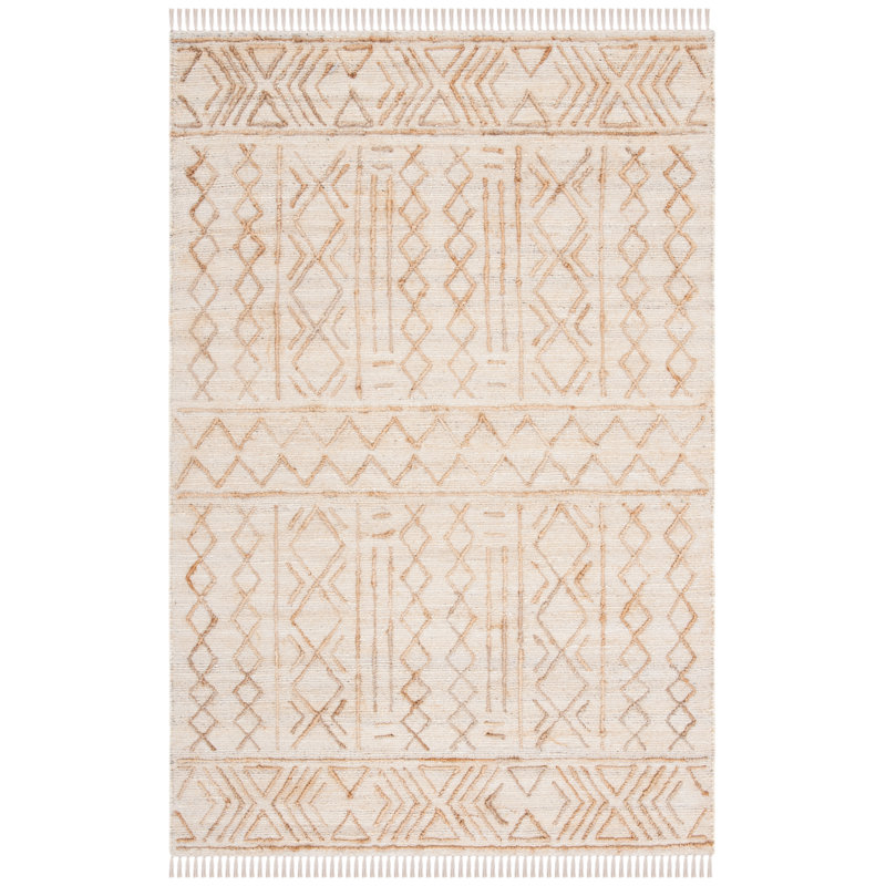 Karlena Natural Fiber Hand Loomed Jute/Cotton Southwestern Rug in Beige, Rectangle 3' x 5'
