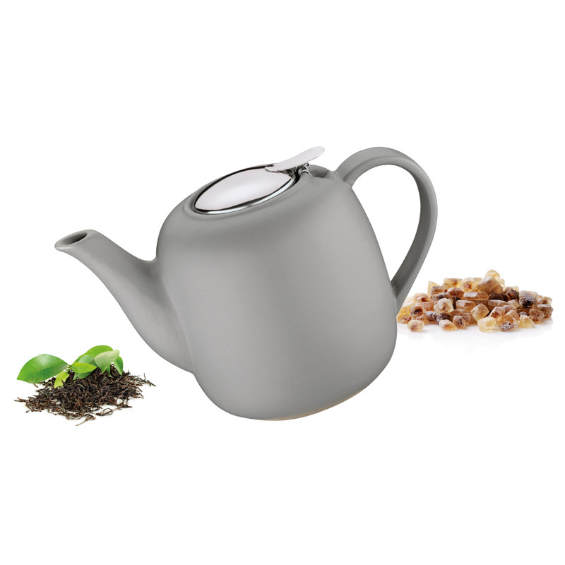 Gray Ceramic Teapot with Stainless Steel Lid, 50 fl. oz.
