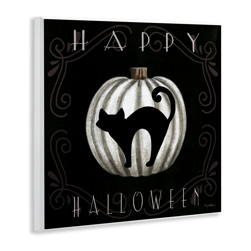 Plaque murale Happy Halloween Cat & Pumpkin, design par Elizabeth Tyndall