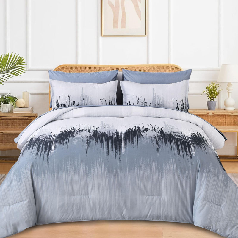 Ensemble d'édredon 7 pièces, ensemble de literie en microfibre dégradé coloré, Bleu clair