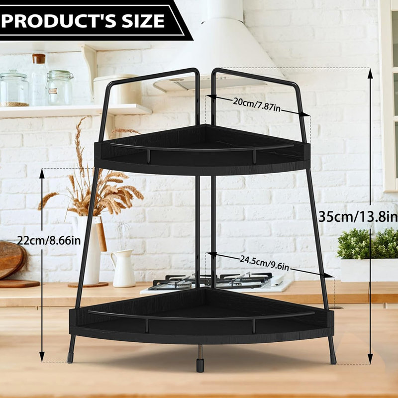 Organisateur de comptoir de cuisine à 2 niveaux, support de rangement de coin en bois, tablette de rangement de meuble-lavabo pour commode de cuisine