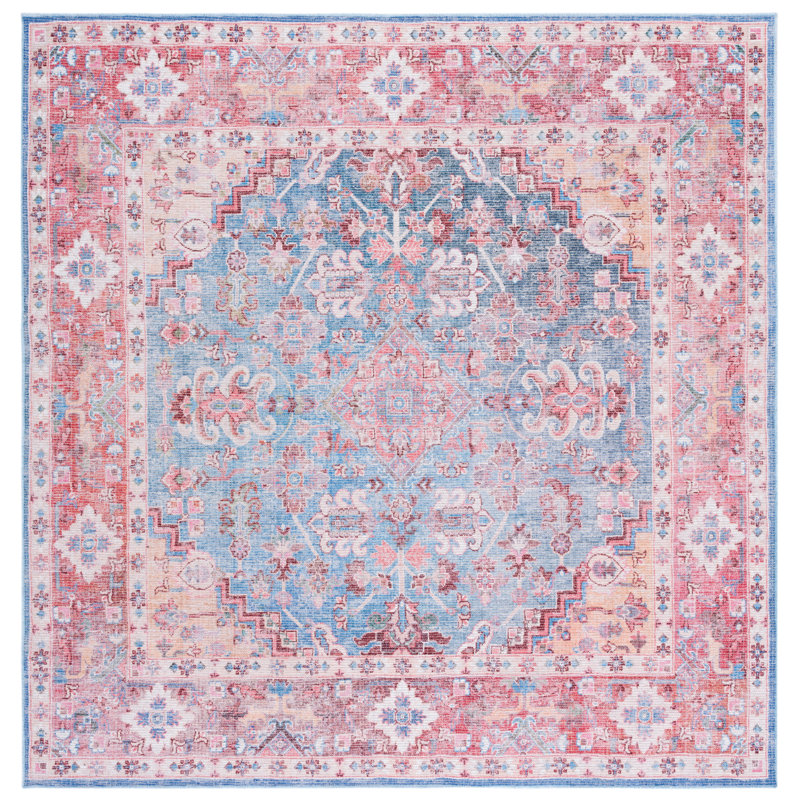 Chartier Oriental Blue/Rust Area Rug, Square 6'7"