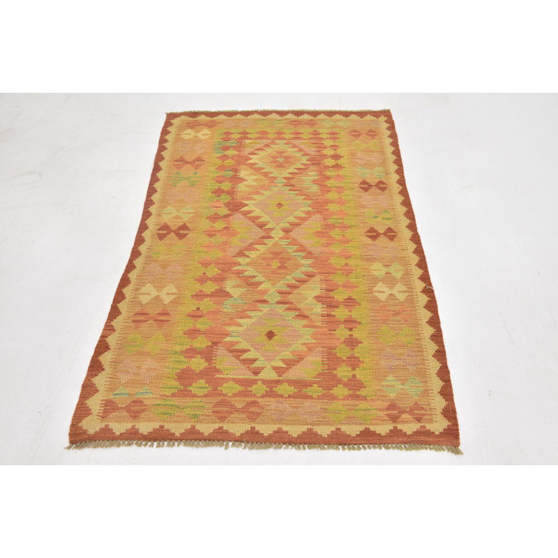 Tapis en laine rouge/doré 3 pi 3 po x 5 pi 2 po one-of-kind main-noué la new age Elland