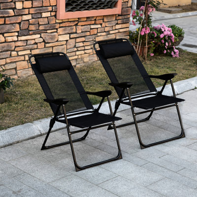 Chaises pliantes, surface respirante, toile réglable, pour l'extérieur, jardin, cour, pelouse, camping noir pour 2 personnes, chaise longue avec dossier, conception pliable amovible