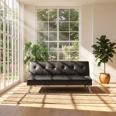 Kanepe 66" W x 32" D x 30" H Tufted Faux Leather Armless Sleeper Sofa