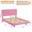 Lit plateforme flottant Queen size en similicuir rose avec tête de lit capitonnée en losanges et éclairage DEL, sans sommier, conception silencieuse, montage facile-1289493096-1289493098