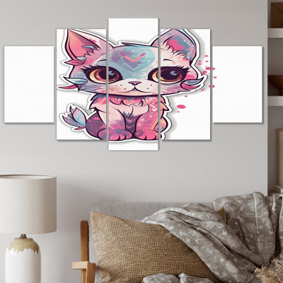 Illustration de chat chaton rose mignon - reproduction d'art de chat animaux - 5 panneaux
