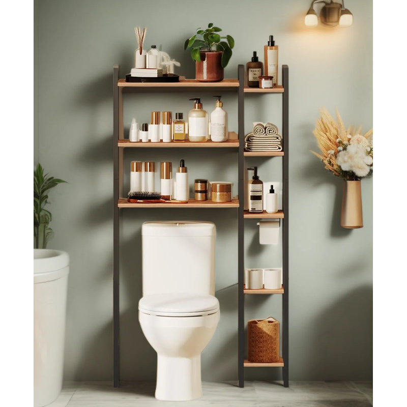 Organisateur de rangement au-dessus de la toilette, étagère de salle de bain autoportante à 8 niveaux avec porte-papier hygiénique, support de rangement peu encombrant pour la salle de bain, le couloir ou le salon