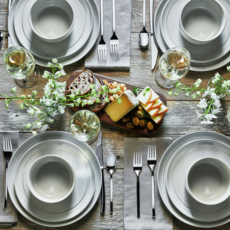Dining Line Dinnerware Set 12 Piece, White Truffle