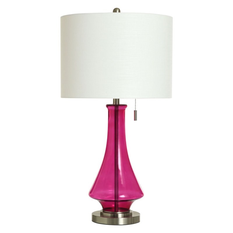 Austin Allen James - Marth - Glass Table Lamp with White Shade - 17 x 17 x 33, Fuchsia Pink