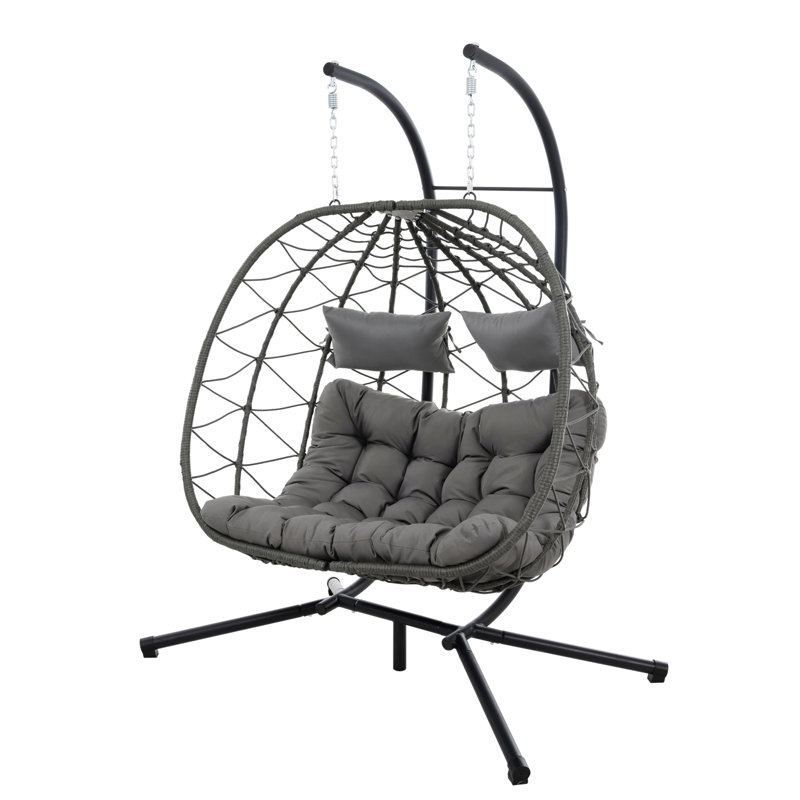 Fauteuil à œufs pour 2 personnes avec support Balancelle d'extérieur pour l'extérieur, Gris