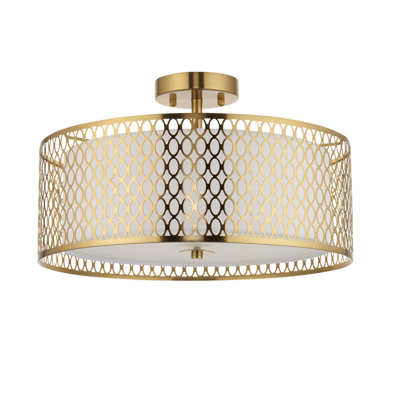 Erika Semi Flush Mount, Gold Effect/White Fabric/Frosted Glass
