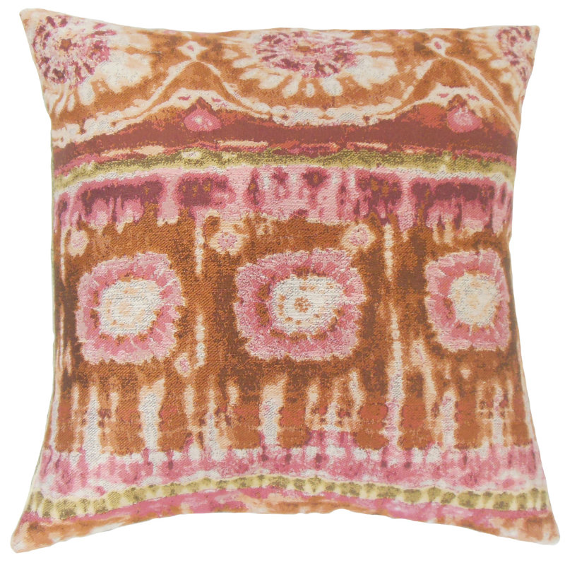 Ikat Feather Reversible Throw Pillow, Guava