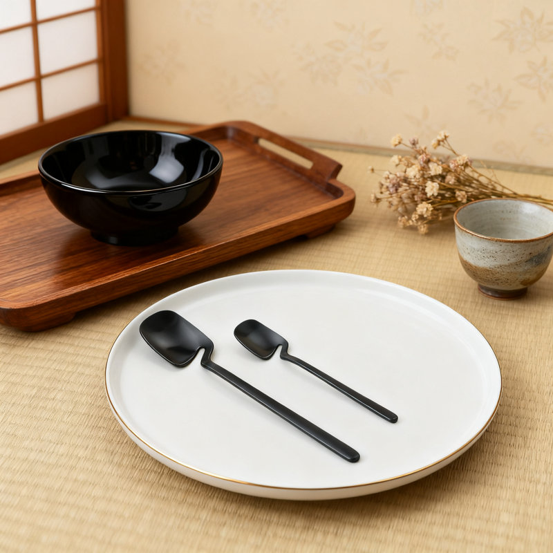 Service de couverts 32 pièces pour 8 personnes, ensemble de couverts en acier inoxydable noir mat avec cuillère à couteau et cuillère à café, argenterie allant au lave-vaisselle pour un usage quotidien