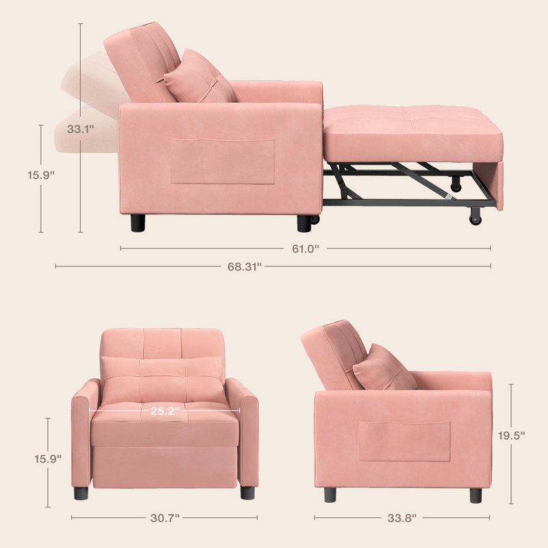 Pink Linen Blend Convertible Accent Recliner Chair with Pillow