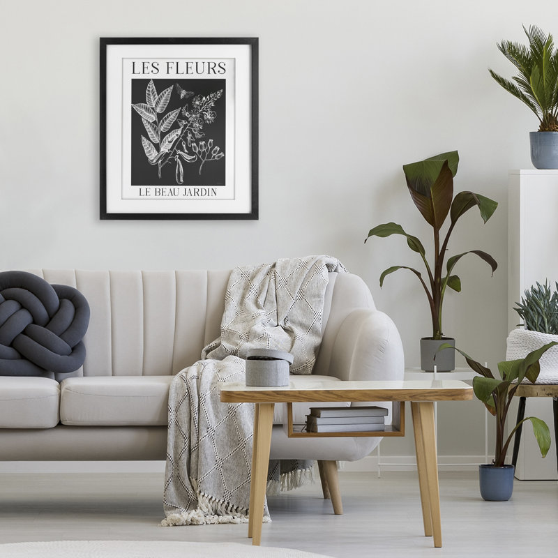 Reproduction sous verre encadrée noire et blanche Les Fleurs, design par Lux + Me Designs, H 21 po x l 17 po