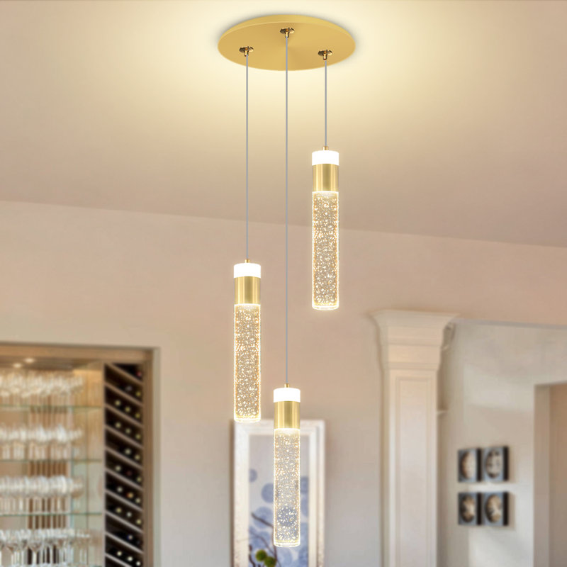 3-light Cluster Crystal Bubble Crystal Pendant Lights- 24w Gold