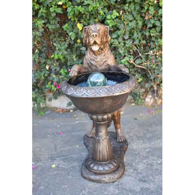 Copper San Bernard Dog Drinking from A Water Fountain Bronze Statue  43" x 25" x 50"H