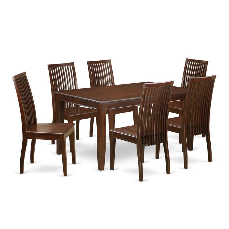 7 Piece Kitchen Table & Chairs Set Consist of a Rectangle Dining Room Table and 6 Dining Chairs, Mahogany, Wood