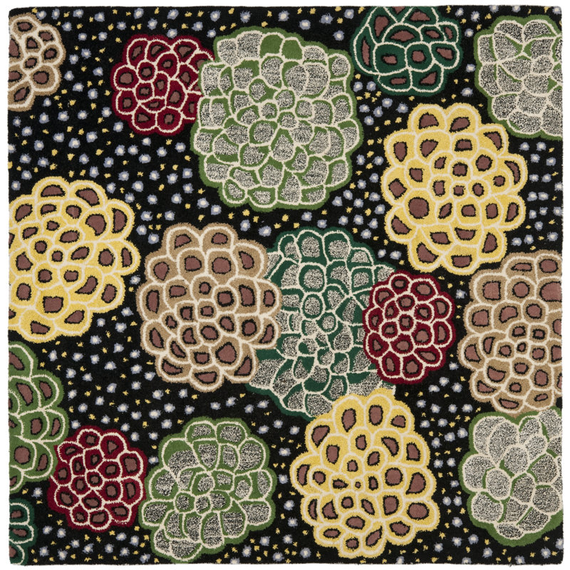Tapis noir en laine touffeté à la main Avayah, Carré 6 pi