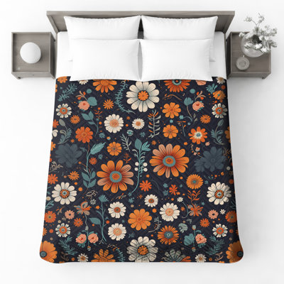 Couvre-lit matelassé à motif floral orange et bleu