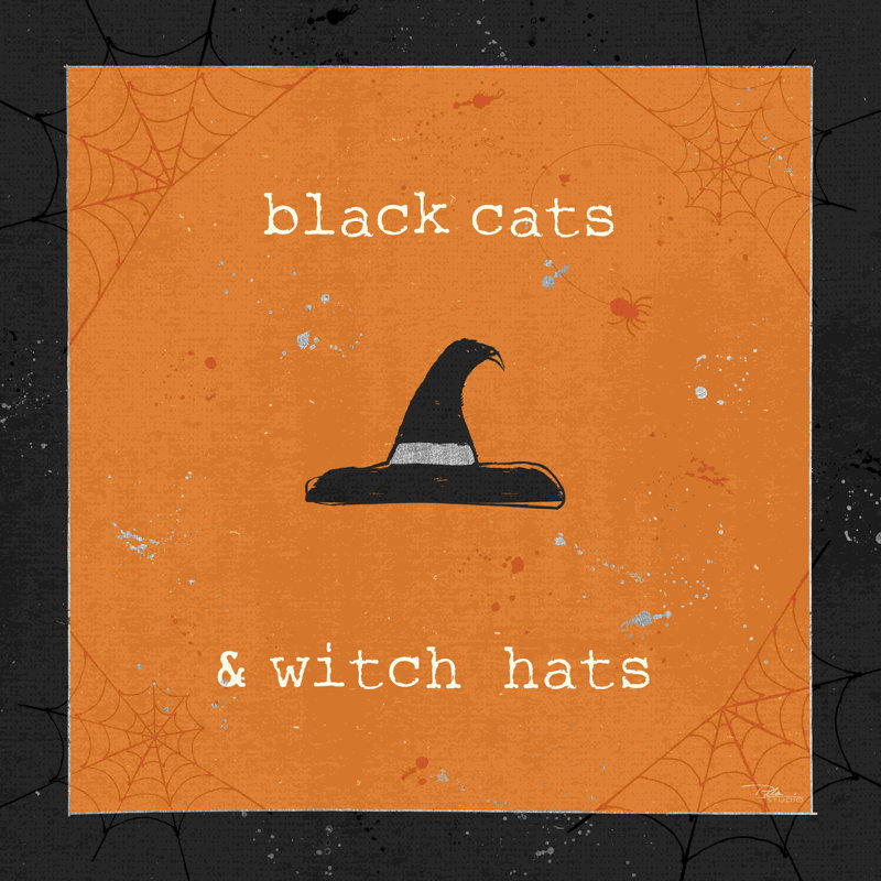 «Spooky Cuties II Witch Hats» par Pela Studio - art textuel sur toile tendue, H 12 po x l 12 po, Imprimé avec cadre noir