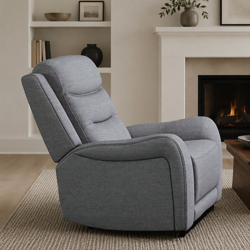 Fauteuil inclinable manuel en mousse haute densité avec accoudoirs à volutes modernes, finition gris transitionnel pour le confort du salon