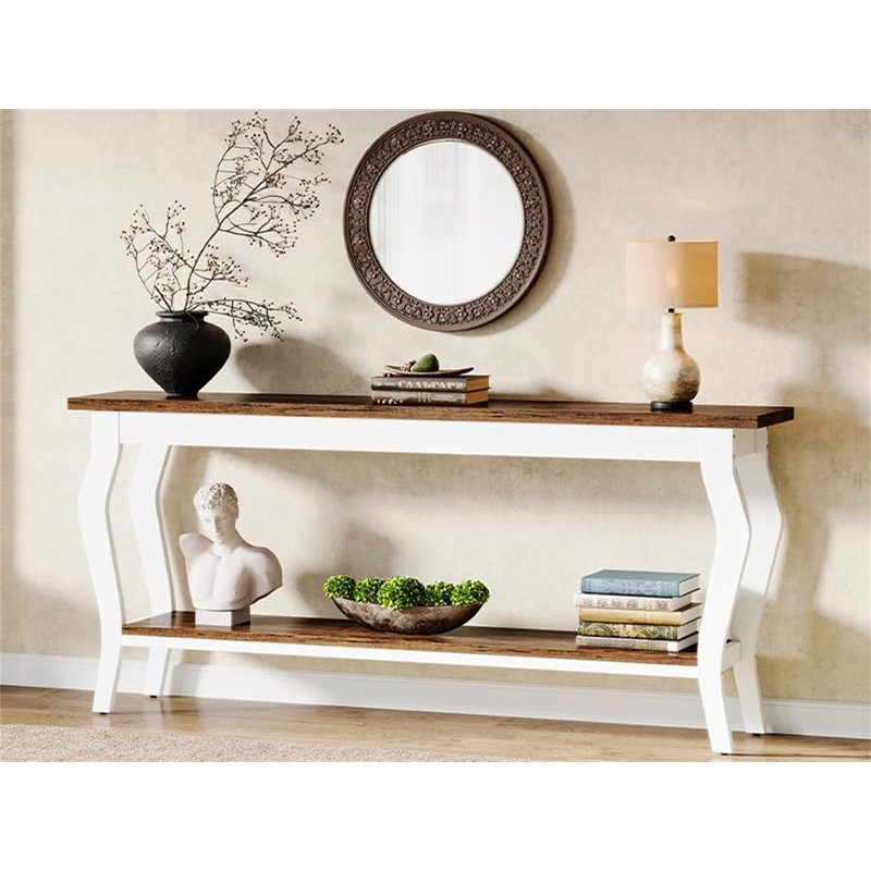 Console rétro de 70,9 po de style français avec canapé très long et 2 tablettes