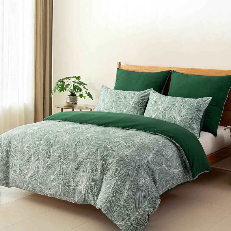 Microfiber Floral Duvet Cover with Pillowcases, Green