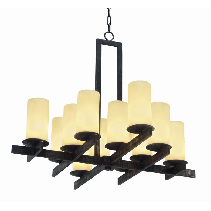 Lustre classique / traditionnel à 12 lumières Dante, Cuivre rouille de qualité supérieure, Parchemin céladon vieilli