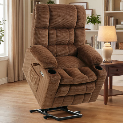 Fauteuil inclinable électrique à deux moteurs avec massage et chaleur, fauteuil inclinable électrique à position infinie avec appui-tête réglable, USB (T6015 - Tissu moelleux, brun, moyen)