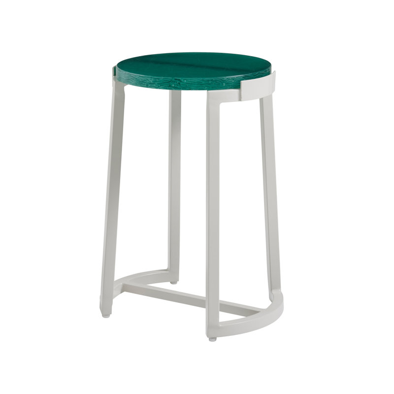 Contemporary Seabrook Green Round Accent Table with Artistic Glass Top