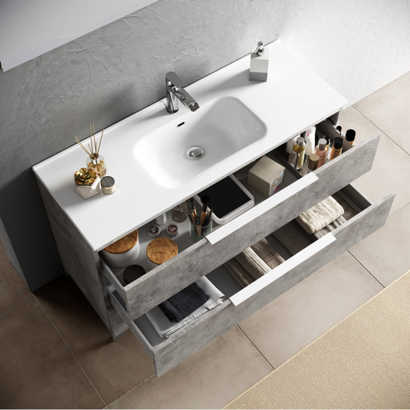 Erica 810mm Single Bathroom Vanity with Integrated Ceramic Basin, Cement, Gray