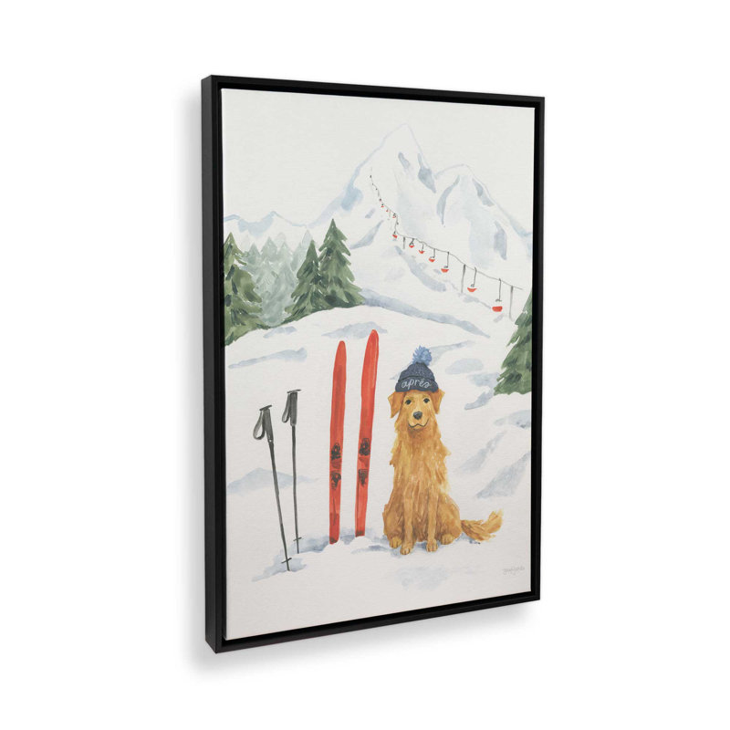 «Apres Ski Dogs» par Jenaya Jackson, reproduction d'art, H 32 po x l 24 po, Cadre flottant, Noir