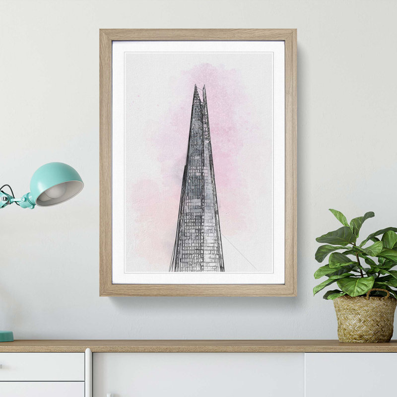 The Shard Building in London in Abstract - Framed Print, 50cm H x 35cm W x 2cm D, Oak