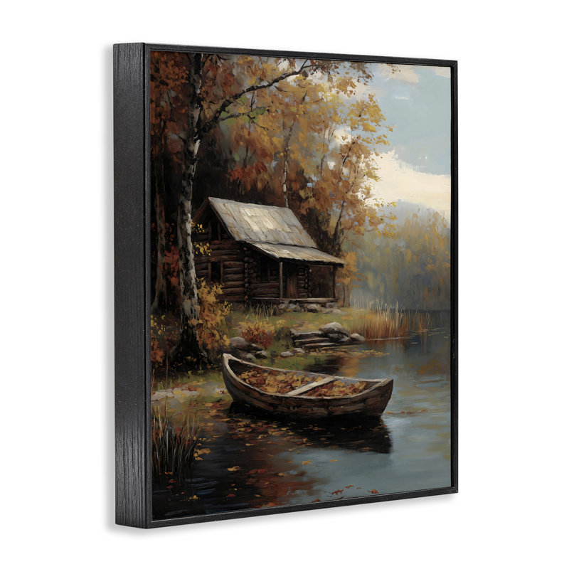 «Autumn Cabin Canoe» avec feuilles, estampe numérique, design par Arlington Prints, H 20 po x l 16 po