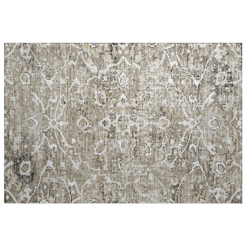 Premium Machine Washable Dream Shag ADS92 Ornate Rug, Pebble, 2'6" x 3'10"