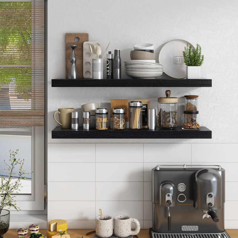 Avnish Solid Wood Floating Shelf, Black, 1.6" H x 36" W x 8.1" D