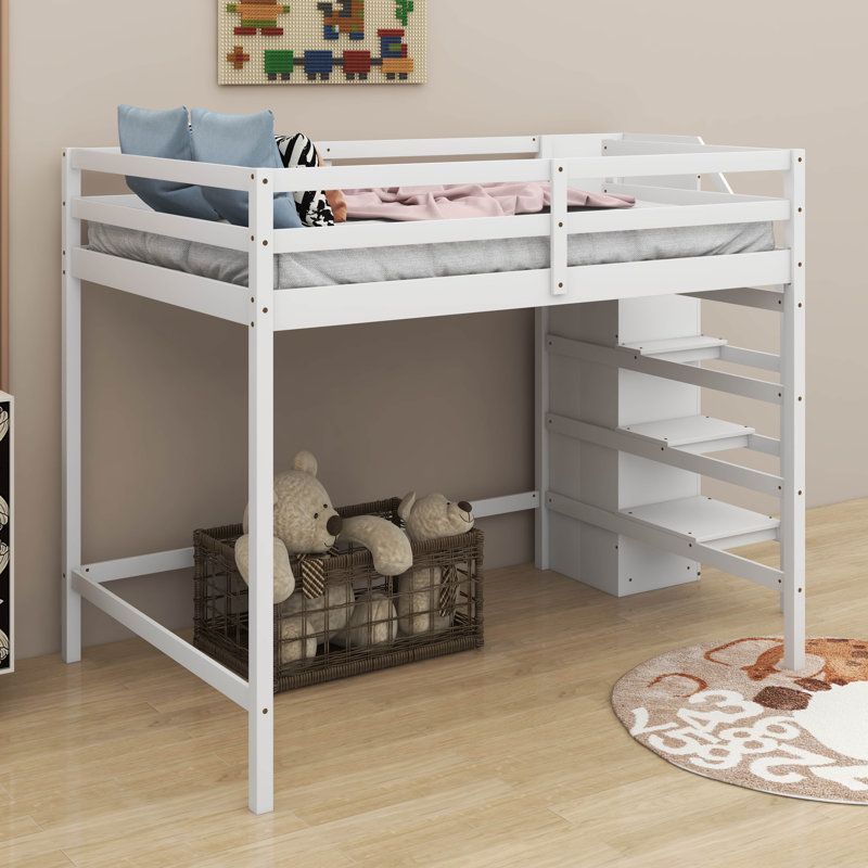 Lit mezzanine double avec garde-robe, Blanc