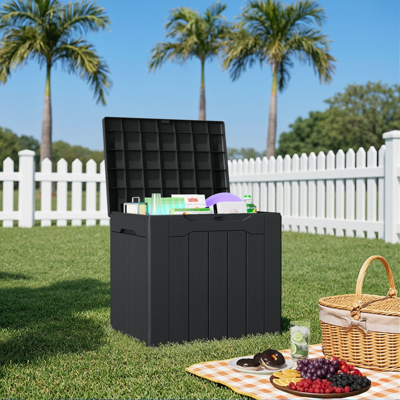 31 Gallons Lockable Resin Deck Box, Black