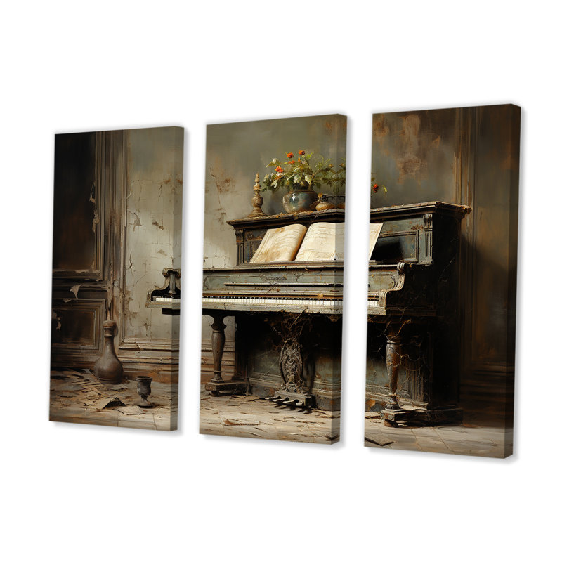 Vintage Piano Pianos Past II - Piano, art mural sur toile, H 32 po x l 48 po