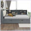 Lit plateforme en bois avec lit gigogne, tablettes et tête de lit-58003818