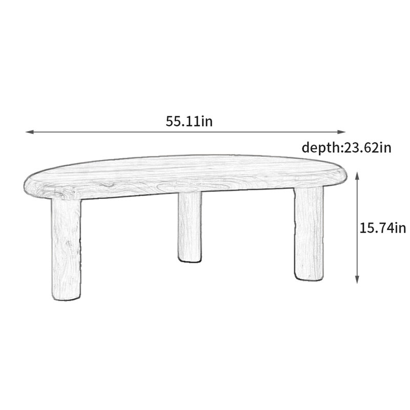 Wabi-sabi all solid wood shaped coffee table, 15.74" H x 55.11" W23.62" D
