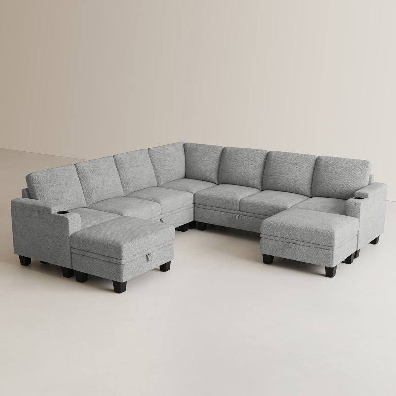 Canapé modulaire en chenille avec repose-pieds en chenille, Gris chenille