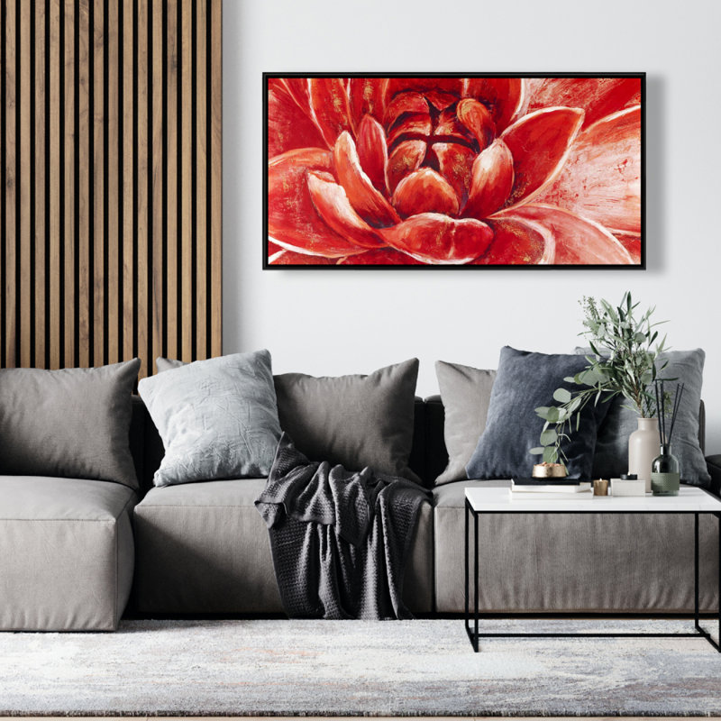 Red chrysanthemum - 24"x48" Framed canvas